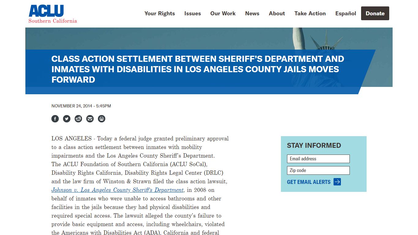 Class action settlement between Sheriff’s Department and ...